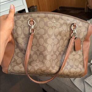 Coach Tan and Brown Signature Shoulder Bag